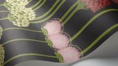 Обои Cole & Son - "Allium" арт. 115/12037 . Цветочный паттерн, создает геометричный рисунок с изображением луковичных растений в коралловом и лиственно-зелёной на угольном фоне. Английские обои, Обои Cole & Son, Каталог обоев