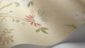 Обои Cole & Son - "Camellia" арт. 115/8023. Поверх принта из архивной коллекции Cole & Son с эффектом кракелюра, изображено дерево камелии японской в  коралловом и серо-зелёном цвете на лютиковом фоне.