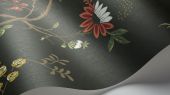 Обои Cole & Son - "Camellia" арт. 115/8026.  Поверх принта из архивной коллекции Cole & Son с эффектом кракелюра, изображено дерево камелии японской в белом и красном цвете на угольном фоне. Обои в Москве, адреса магазинов, каталог обоев