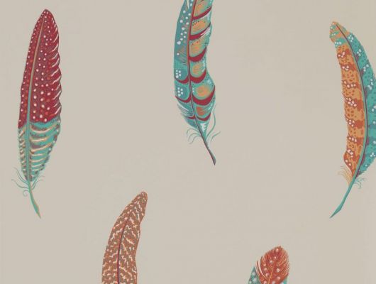 Подобрать флизелиновые обои для детской с яркими перьями на светлом фоне арт. 216606 коллекции Elysian от Sanderson на сайте odesign.ru, Elysian