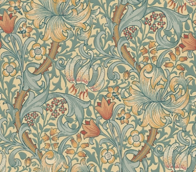 Выбрать дизайнерские обои Golden Lily арт. 216818 из коллекции Compilation Wallpaper от Morris с изящным цветочным рисунком , в бежево-голубых тонах из каталога. Обои в интерьере, Compilation Wallpaper, Обои для гостиной, Обои для спальни