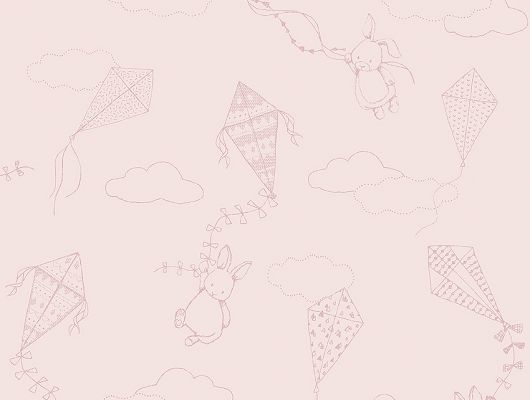 Обои  из Швеции коллекция Newbie, с рисунком под названием 
Up&Away выполнен на  светло-розовом фоне
на которых изображен заяц поднимающийся на воздушном змее среди облаков , идеально подойдут для спален детей. Большой ассортимент Шведские обои купить, салон обоев ОДизайн, в интернет-магазине, бесплатная доставка, оплата онлайн., Newbie Wallpaper, Детские обои, Хиты продаж