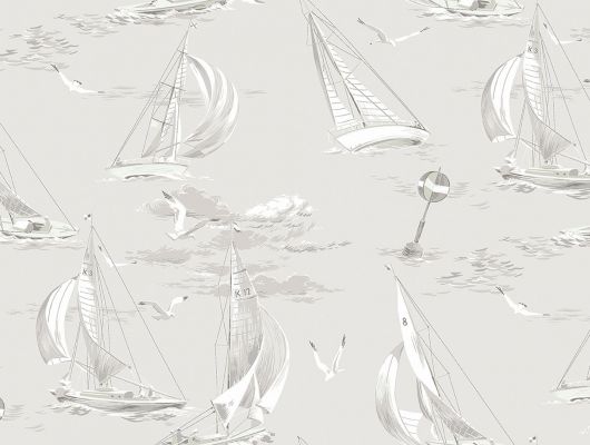 Обои шведского производства с рисунком из резвящихся на водной глади катеров и яхт, выполненных в бежевом цвете, станут вашим любимым фоном для прихожей, Marstrand II, Детские обои, Обои для квартиры, Обои для прихожей