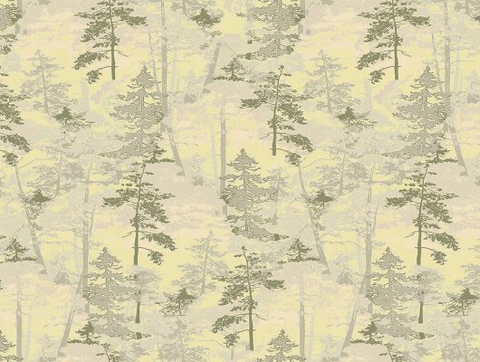 Широкие обои с рифленой фактурой и узором хвойного леса на желтом фоне "Deep Forest", Ambient vol. 2