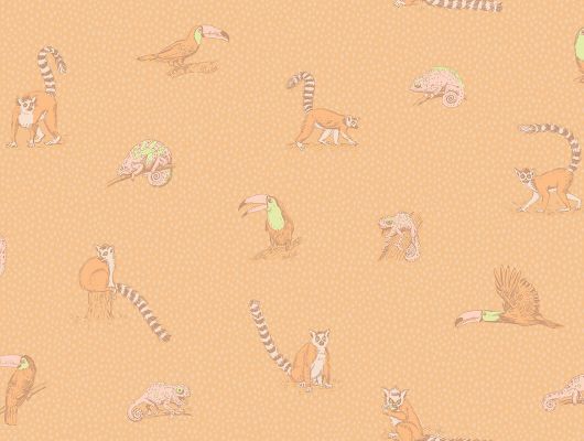 Животные на обоях оранжевого цвета в мелкий горошек из коллекции Bon Voyage, Bon Voyage