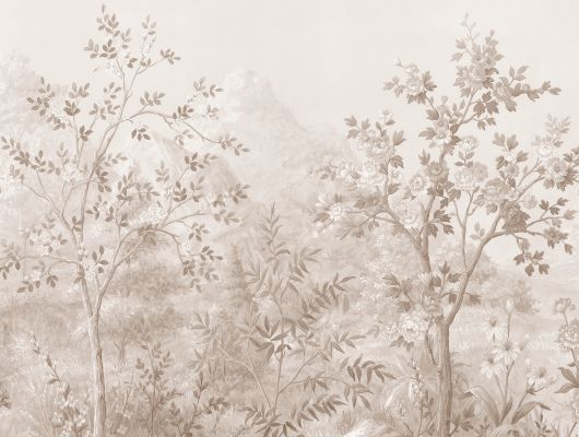 Панно "Eden" арт.ETD17 002, коллекция "Etude vol.2", производства Loymina, с изображением горного пейзажа и цветущих деревьев в монохромной гамме, заказать панно в интернет-магазине, Etude vol. II, Индивидуальное панно, Обои для кабинета, Фотообои