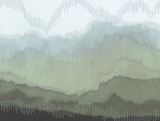 Панно "Mountain Ridge" арт.ETD19 005, с горами до облаков в зеленых градиентных тонах в  интерьере коридора Mountain Ridge, Etude vol. II, Индивидуальное панно, Фотообои