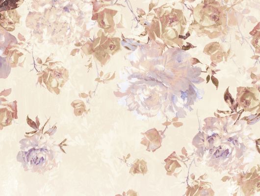 Фиолетово-коричневые розы на бежевом фоне на панно арт.ETD3 002 в интерьере спальни, Etude, Индивидуальное панно, Обои для спальни, Фотообои