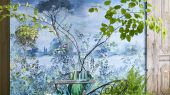 Фотопанно для спальни арт. PDG1057/01  из коллекции Mandora от Designers Guild, Великобритания с изображением пейзажа в сине-голубых оттенках. Купить в салоне обоев  Одизайн, онлайн оплата, бесплатная доставка