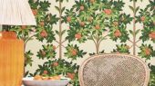 Флизелиновые обои пр-во Великобритания коллекция Seville от Cole & Son, с рисунком под названием Orange Blossom фруктовые деревья на светлом фоне. Обои для гостиной, обои для кухни. Онлайн оплата, большой ассортимент, бесплатная доставка
