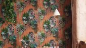 Флизелиновые обои пр-во Великобритания коллекция Seville от Cole & Son, рисунок под названием Talavera имитация стены терракотового цвета с цветами в горшках. Обои для гостиной, обои для кухни, обои для прихожей. Купить обои в салоне Одизайн, бесплатная доставка, оплата онлайн