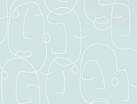 Выбрать обои в столовую арт. 112008 дизайн Epsilon из коллекции Zanzibar от Scion, Великобритания с  принтом вдохновленным Пикассо в виде абстрактных портретов на серо-голубом фоне в интернет-магазине в Москве, большой ассортимент, Zanzibar, Обои для гостиной, Обои для спальни