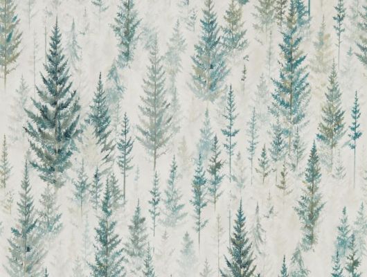 Экологичные обои на основе флизелина с изображением леса дизайн Juniper Pine арт. 216622 коллекции Elysian от Sanderson подойдут для ремонта кухни, Elysian, Обои для гостиной, Обои для кухни